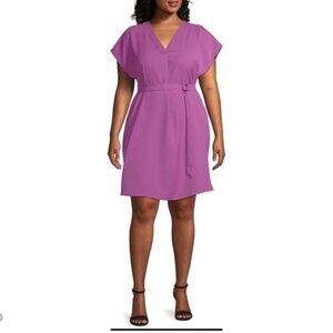 Worthington V-Neck Sleeveless Babydoll Dress with Sash Honolulu Purple Various S